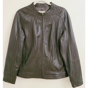 Orvis Women Brown 100% Leather Lined Zip Up Jacket w/Pockets sz 8 10